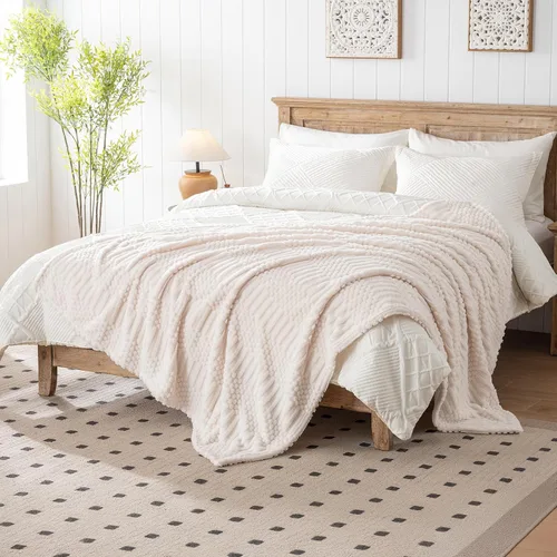 Miniatura 2 de Manta de Tiro Beige de 50 x 70 pulgadas, forro polar suave y esponjoso, bonita y estética, perfecta para sofá, sillón, silla, cama, sala de estar