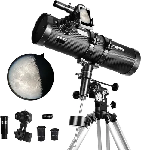Telescopio 130EQ Reflector Newtoniano para Adultos, Telescopios Profesionales para Astronomía, Incluye Lente Barlow 1.5X, Adaptador para Smartphone