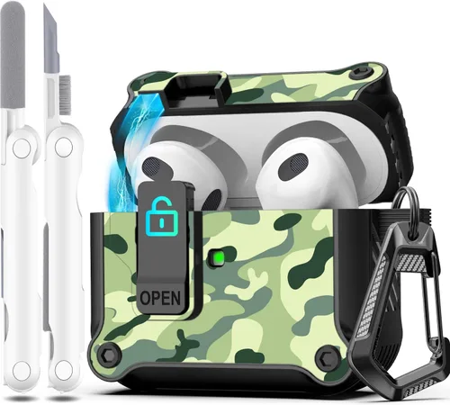 Miniatura 21 de R-fun - Funda para audífonos compatible con AirPods de 4.ª generación 2024, cubierta protectora de expulsión automática a prueba de caídas, puerto