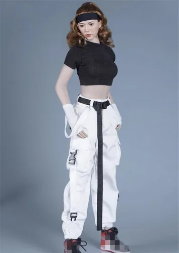Miniatura 9 de Ropa femenina a escala 1/6, camiseta y pantalones, guante, cinturón, traje de disfraz para soldado de 12 pulgadas, figura de acción