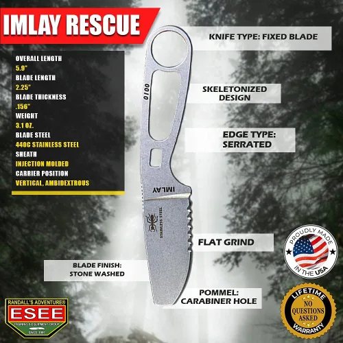 Miniatura 6 de ESEE Imlay SAR Swiftwater - Cuchillo de rescate, funda, placa de clip, correa de retención (funda naranja)
