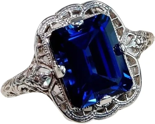 Miniatura 4 de Yuren Anillo elegante de plata de ley 925 con una enorme tanzanita natural de 3.5 quilates y zafiro para mujer, para boda, compromiso, talla 6-10