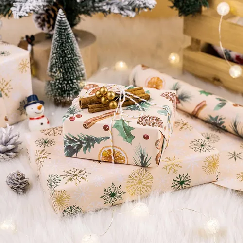 Miniatura 3 de RUSPEPA Reversible Christmas Wrapping Paper Roll, Mini Roll, Gingerbread Pinecone and Snowflake Design Gift Wrap for Christmas Presents, Winter
