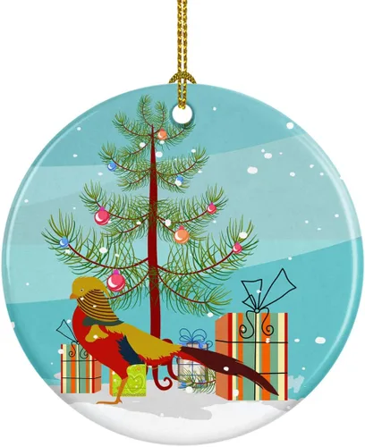 Miniatura 12 de Caroline's Treasures Adorno de cerámica de Navidad pintado o de codorniz chino, decoración colgante de árbol de Navidad verde azulado para el hogar