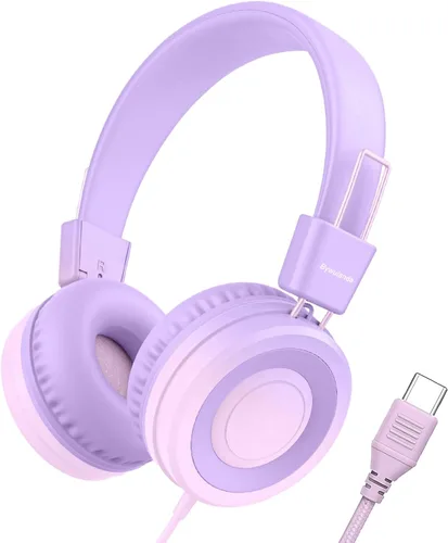 Miniatura 10 de Bywulanda Auriculares USB Tipo C Mejorados para Niños para la Escuela, Volumen Seguro Limitado de 94dB, Sonido Estéreo HD, Auriculares Plegables