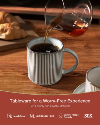 Miniatura 2 de famiware Juego de Tazas de Café para 4, Tazas de Catering Star de 12 oz con Asa para Café, Té, Cacao, Leche - Juego de Vajilla de Cerámica de Gres