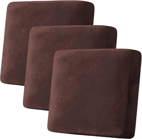 H.VERSAILTEX - Funda de terciopelo elástica y afelpada para protección de cojines de sofá biplaza, silla o sofá, 3 piezas, tamaño XL, color marrón