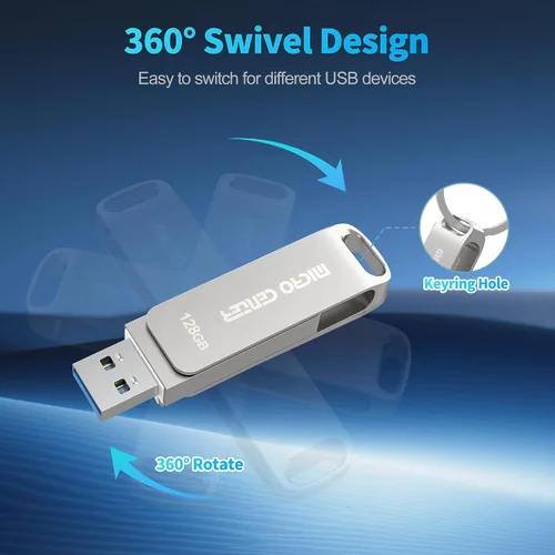 Miniatura 4 de Micro Center SuperSpeed - Paquete de 5 unidades de 128 GB USB 3.2 Gen 1 Tipo-C, OTG tipo A, unidad flash giratoria de metal para almacenamiento