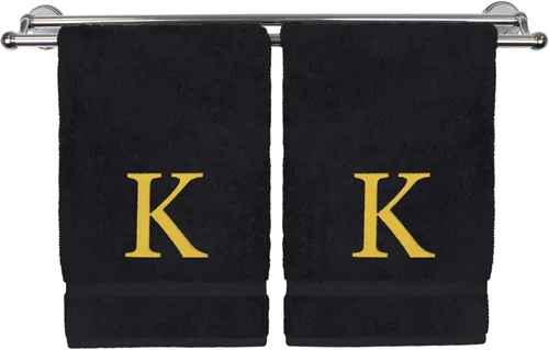 Miniatura 154 de Toalla de mano monogramada, regalo personalizado, juego de 2 - Toalla bordada con letra de bloque dorada - Extra absorbente 100% algodón turco