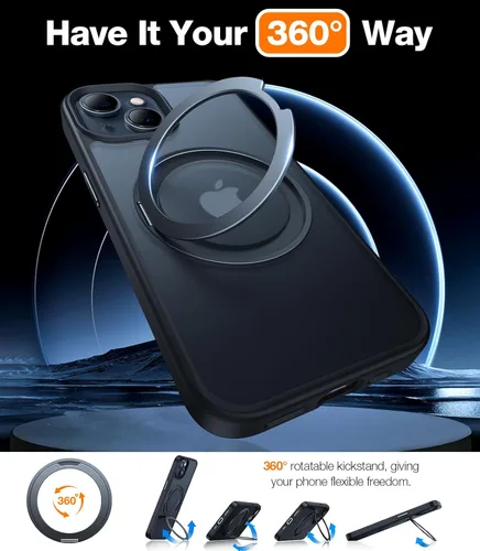 Miniatura 3 de TORRAS Funda con soporte giratorio de 360° para iPhone 15/iPhone 14, compatible con MagSafe, soporte de anillo magnético