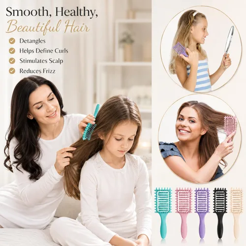 Miniatura 5 de Curl Defining Brush for Curly Hair, Vented Detangling Hair Brush for Wet and Dry Styling, Curved Brush for Shaping and Smoothing Curl Clumps, Beige