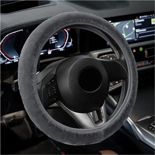 Miniatura 7 de Funda Esponjosa para Volante de Automóvil, Protector Universal Peludo para Volante de Auto de 15'', para Invierno Cálido, Funda Elástica