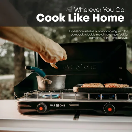 Miniatura 5 de GasOne - Estufa portátil de campamento – Estufa de propano doble con encendido automático de giro – 22,000 BTU con 2 quemadores y protector contra