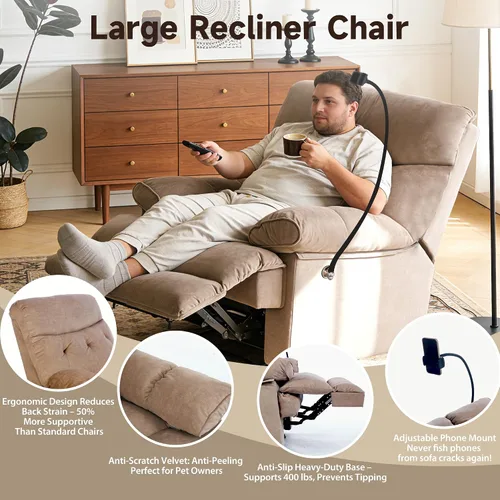 Miniatura 6 de Sillas reclinables de gran tamaño, silla reclinable manual Big Mans para adultos, 400 libras, reclinables grandes, extra anchas, sofá reclinable