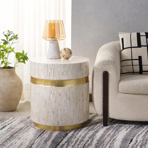 Miniatura 2 de Safavieh Home Collection Perla Mosaic Mesa auxiliar redonda rosa champán y dorado