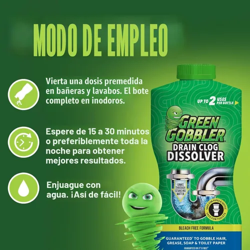Miniatura 7 de Green Gobbler Disolvedor de obstrucciones de drenaje Potente abridor de drenaje líquido y removedor de obstrucciones de inodoro Seguro
