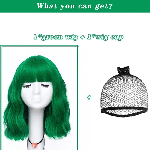 Miniatura 5 de LABEAUTÉ Peluca ondulada verde con flequillo de aire, resistente al calor, peluca del día de San Patricio, 14 pulgadas, verde menta