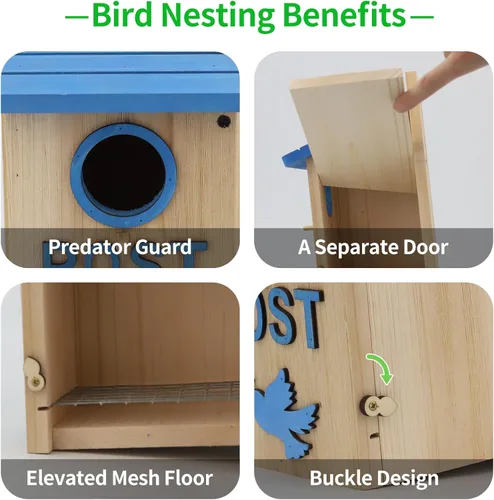 Miniatura 6 de Casas de madera para pájaros para exteriores, buzón de madera azul, casa de pájaros para exteriores, agujero de entrada para pájaros para jardín