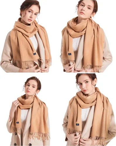 Miniatura 3 de Cashmere Scarf 100% Cashmere Fringed Edges Scarves large size Warm & Soft Colors Available in Solid