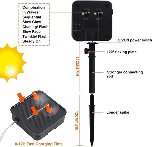 Miniatura 3 de Twinkle Star Paquete de 2 guirnaldas de 240 luces LED alimentadas por energía solar, para decoración de exteriores e interiores, de navidad, total