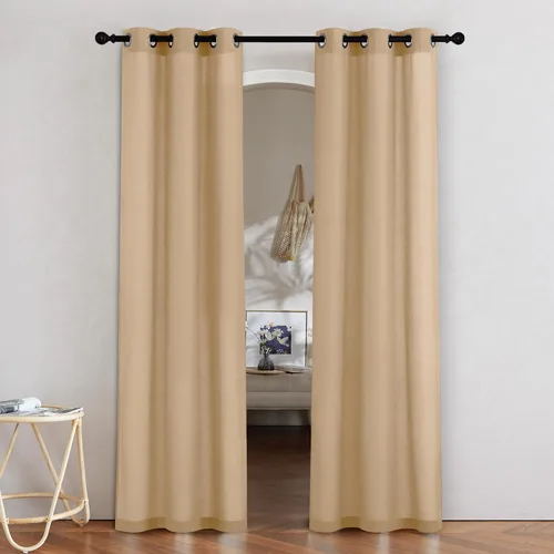 Miniatura 195 de NICETOWN Cortinas de lino natural con textura de lino para dormitorio, mezcla de lino rústica con ojales en la parte superior, semitransparentes