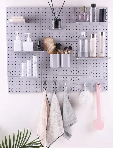 Miniatura 4 de Organizador de pared de tablero de clavijas blanco, 4 piezas, tablero de clavijas autoadhesivas, kits de panel de pared, almacenamiento para sala