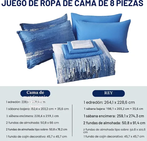 Miniatura 7 de Juego de edredón azul degradado, tamaño Queen, reversible, azul degradado, gris, bohemio, para hombres y mujeres, juego de cama de 8 piezas en una