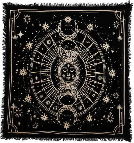 Indian Consigners Paño de Altar de Fases Lunares Tarot Celestial Cubo Cuadrado Colgante de Pared Mantel para Lugares Sagrados Decoración del Hogar