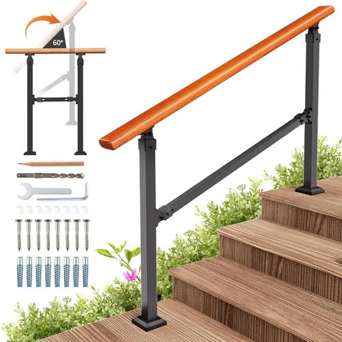 Miniatura 10 de Kit de pasamanos de escalera al aire libre UOKRR, pasamanos de hierro con grano de madera para interior, se adapta a 1-2 escalones