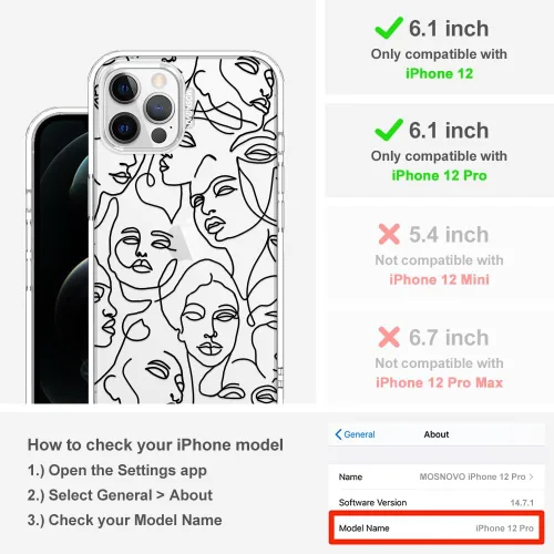 Miniatura 2 de MOSNOVO - Funda para iPhone 12/12 Pro, protección Buffertech de grado militar contra caídas (6.6 pies), antidesprendimiento, poliuretano Transparente