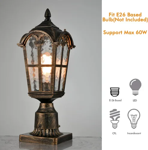 Miniatura 6 de YUBOLE Luz de poste para exteriores, farol de poste exterior, lámpara de poste de aluminio fundido impermeable con pantalla de vidrio templado