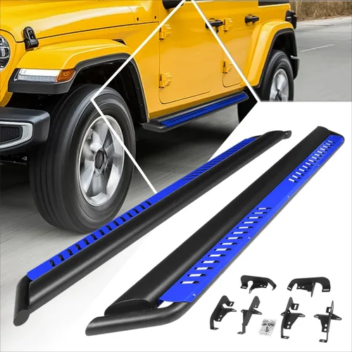 Miniatura 6 de PM PERFORMOTOR Estribo azul de 4 pulgadas de acero inoxidable con escalón lateral Nerf con peldaños caídos compatible con Jeep Wrangler JL Unlimited
