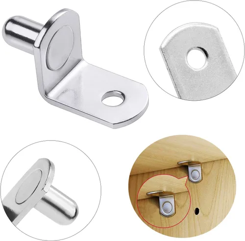 Miniatura 3 de 40 piezas de clavijas de soporte para estante, clavijas de estante de 1/4 de pulgada de diámetro con orificio, clips en forma de L chapados