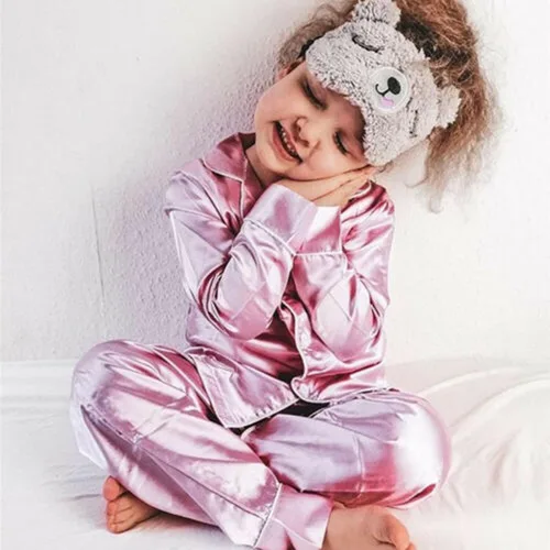 Miniatura 2 de Conjunto de pijama de satén con botones y pantalones largos, ropa de dormir para niños y niñas