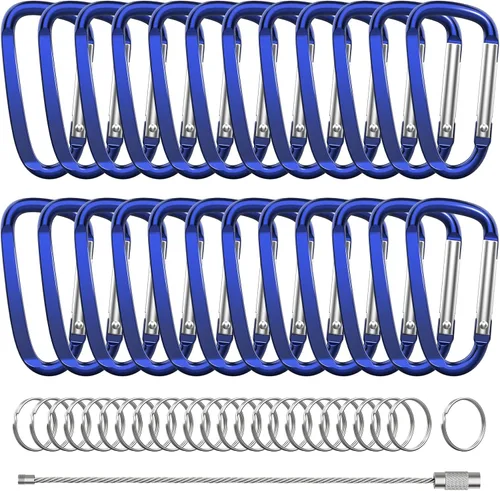 Miniatura 8 de 2.4 "24pcs pequeño mosquetón clip llavero, aluminio D anillo forma clips con llavero gancho