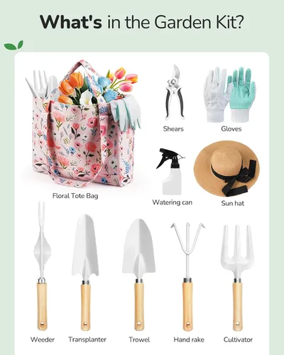 Miniatura 2 de Grenebo Herramientas de Jardinería, Juego de Regalo de Jardinería de 10 Piezas para Mujeres, Herramientas Antióxido y Resistente con Bolsa Rosa
