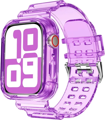 Miniatura 54 de DABAOZA - Correa compatible con Apple Watch de 49 mm, 46 mm, 45 mm, 44 mm, 42 mm, 41 mm, 40 mm, 38 mm, con protector, correa de TPU brillante