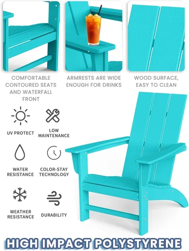 Miniatura 3 de Silla Adirondack moderna, sillas de patio de plástico HDPE para todo tipo de clima, silla para hoguera, sillas de césped al aire libre para terraza