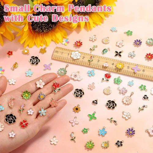 Miniatura 5 de 150 Dijes de Flores para Fabricación de Joyas (75 Pares), Surtido de Dijes Metálicos Mixtos al Por Mayor a Granel para Collar, Pulsera y Aretes DIY