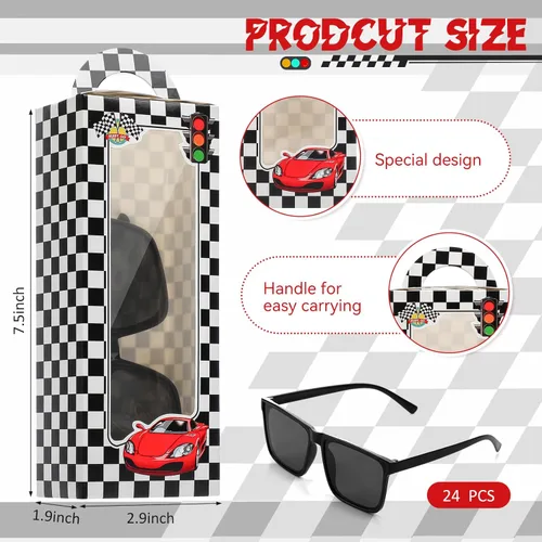 Miniatura 4 de Fuyoooo 24 piezas de regalos de fiesta a cuadros de carreras 12 piezas de gafas de sol negras divertidas, paquete de 12 cajas de carreras a cuadros