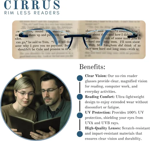 Miniatura 7 de proSPORT Lentes de lectura sin montura para lector de lentes completos, ultra ligeros, flexibles, para hombres y mujeres