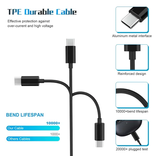 Miniatura 4 de Cable de carga USB C a USB C 3 en 1, cable USB C compatible con DJI Mini 3 Pro, Mavic 3, Air 2S, Avata Drone DJI FPV, controlador remoto, Negro