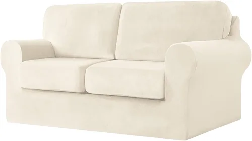 Miniatura 53 de UNBBRRL Fundas de sofá de 3 piezas para sofá, funda de terciopelo elástico para sillón con 1 funda de cojín de asiento y 1 funda de respaldo