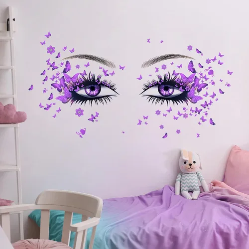 Miniatura 2 de Hermosas calcomanías de pared de ojos de pestañas voladoras calcomanías de mariposa voladora decoración de corazón de niña calcomanías de mariposas