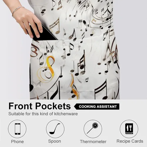 Miniatura 5 de Personalized Music Notes Print Adult Apron, Kitchen Cooking Aprons for Woman Man, Adjustable Bib Apron with Pocket for Baking, BBQ Crafting