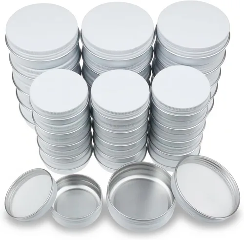 32 latas redondas de aluminio con tapa de rosca, frascos de metal vacíos para especias y bálsamo labial, recipientes de almacenamiento de velas,