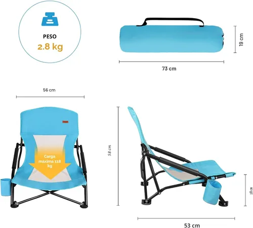 Miniatura 3 de TOBTOS Silla de playa baja para adultos, paquete de 2, plegable de perfil bajo con portavasos y bolsa de transporte, silla resistente para arena al