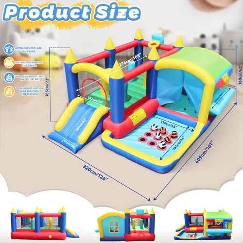 Miniatura 2 de Casa inflable de la despedida con el pozo de bolas y la tienda, castillo animoso 7 en 1 W/soplador Gran casa de salto con baloncesto, boxeo