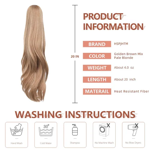 Miniatura 135 de Extensiones de cola de caballo de cabello rubio, extensiones de cola de caballo para mujer, pinza de extensiones de cabello rizado de 12 pulgadas