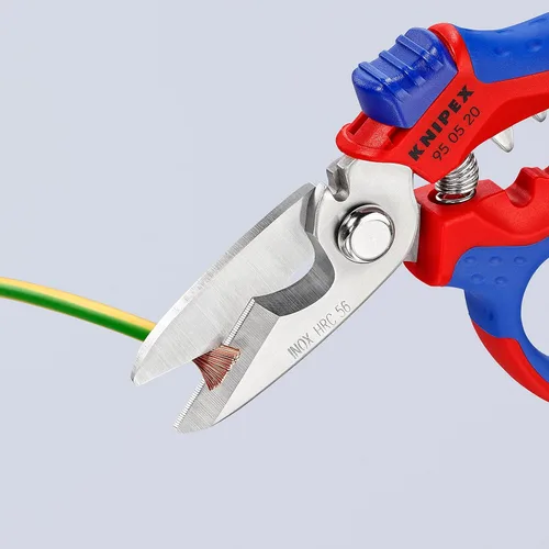 Miniatura 5 de Tijeras de electricista angulares de acero inoxidable KNIPEX Tools 95 05 20 US, 6-1/4", Rojo/Azul